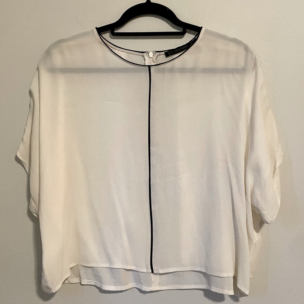 Beautiful White Dressy Blouse Tee Zara Size XS